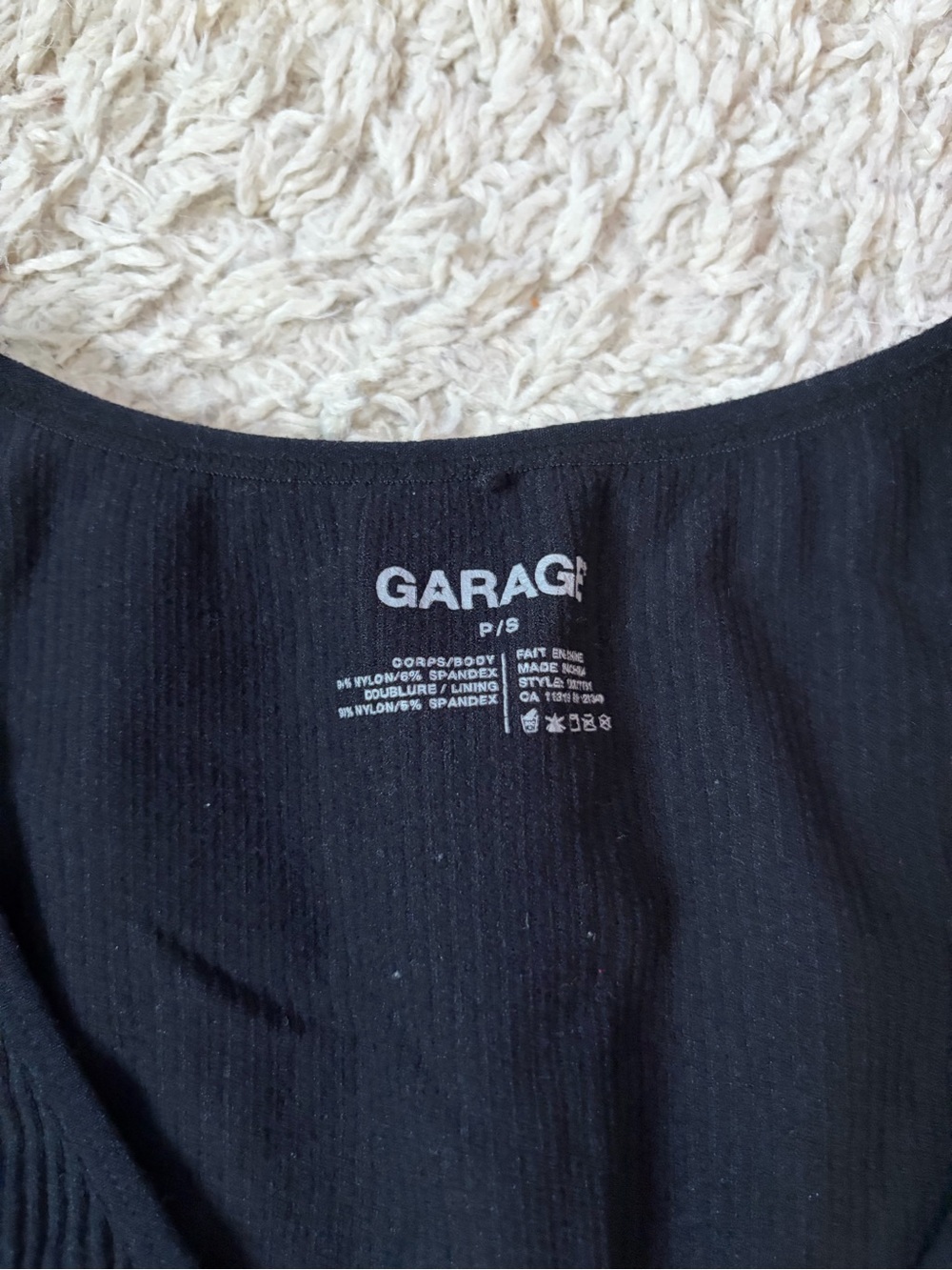 Garage Black Ribbed V-Neck Crop Top - Picture 2 of 3